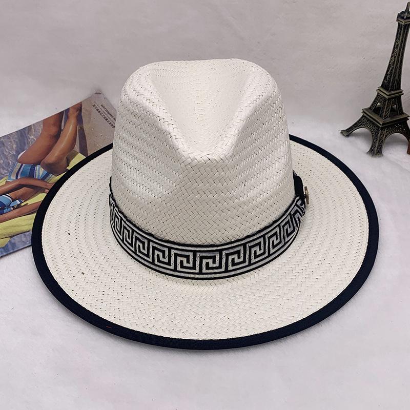 straw jazz hat for Men's and Women's Handmade Woven Sunshade Jazz Straw Hat with Summer Hat Binding and Color Matching Design