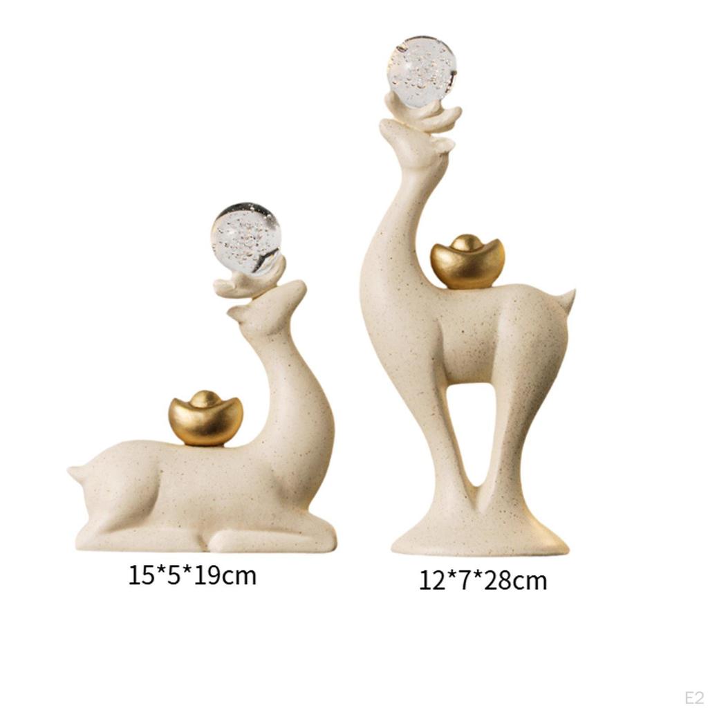 2Pcs Reindeer Statues Animal Sculptures Ceramic Ornaments Deer Figurines Art Crafts for Cafe Home