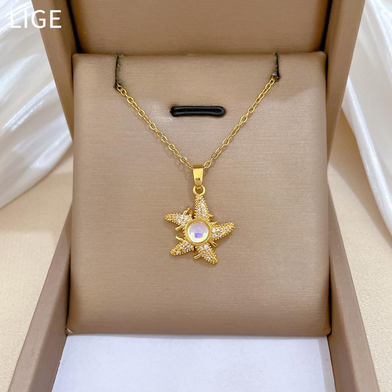 Titanium Steel, Colorful Sea Stars, Light Luxury Temperament, Gorgeous Diamond Necklace, Female Versatile Collarbone Chain, Titanium Steel Chain