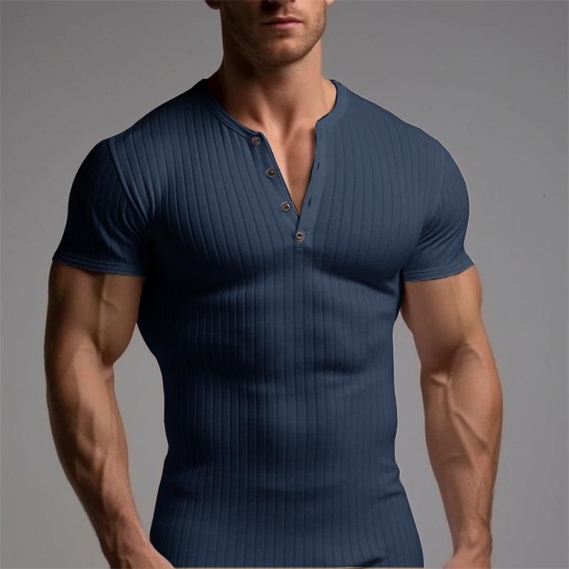 Sports Slim Men's Short-sleeved T-shirt Fitness Stretch Thread Slim Solid Color Pullover Casual Top
