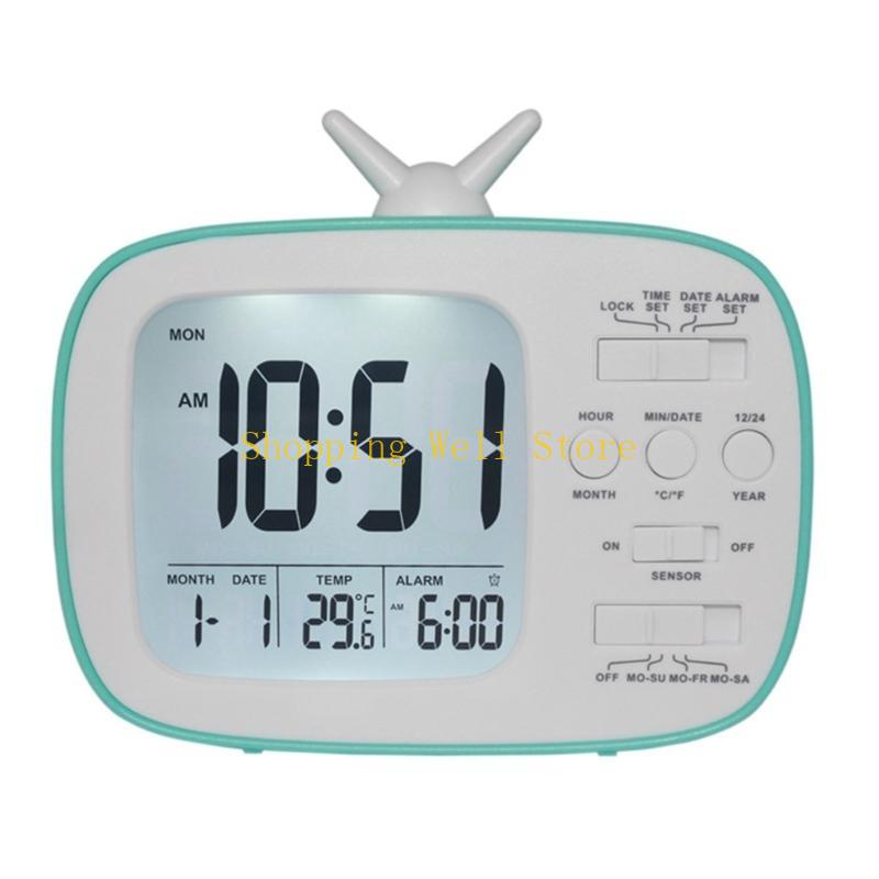 

KX4B Innovative Digital Clock With Calendar and Ambients Light Sensors for Children Student Bedsides зелений