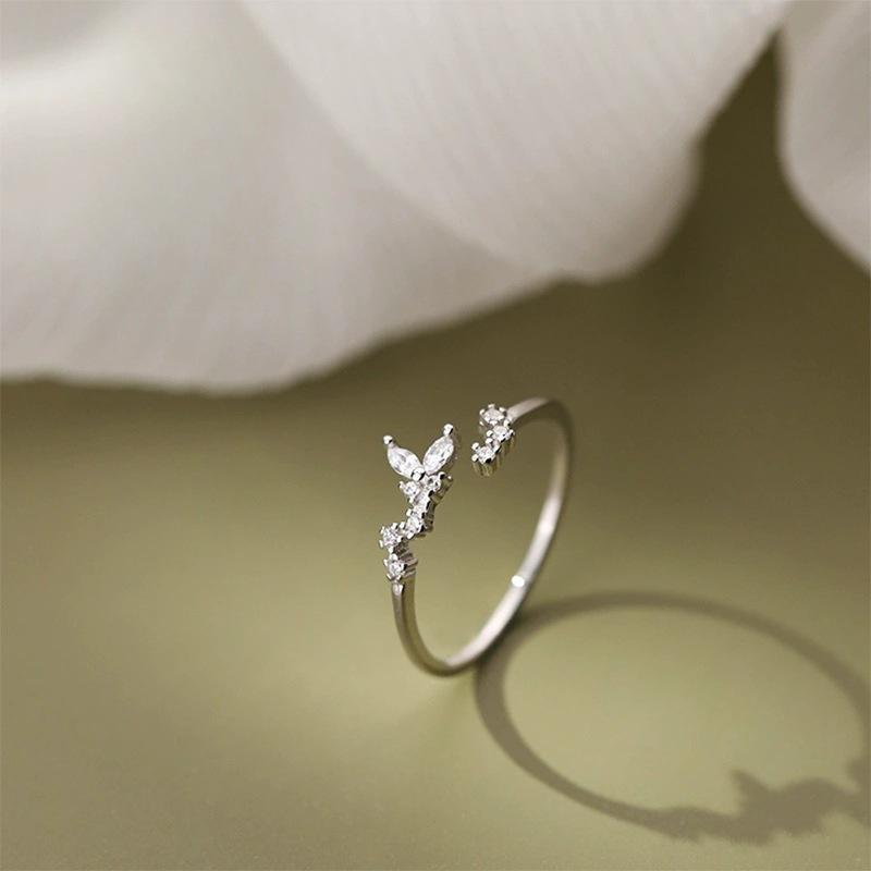 2023 Trendy 925 Silver Plated Open Ring: Little Sprout Leaf Design