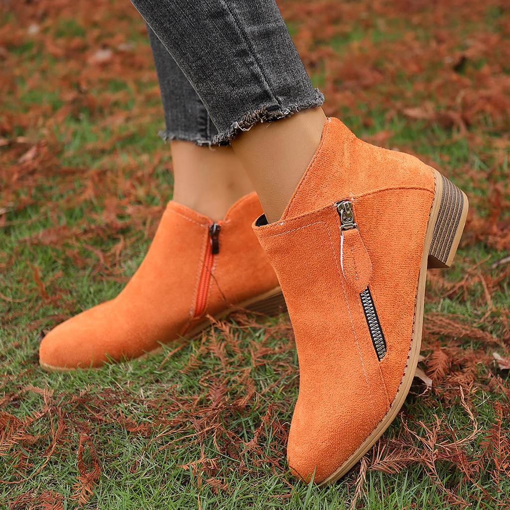 Mode för kvinnor Bekväma Mjuk Sula Ankelboots Utomhus Vardag Mocka Dragkedja Korta Ankelboots Stövlar för Kvinnor Hög Klack Bred