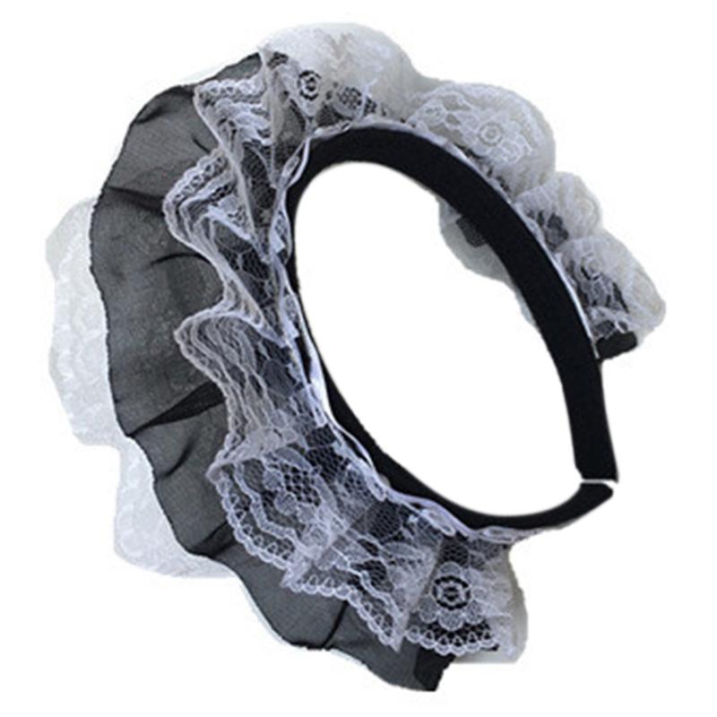 Girls Ruffles Lace Headwear Multilayer Lace Headband Mesh Lace Novelty Headpiece Maid Anime Cosplay Hair Ornaments
