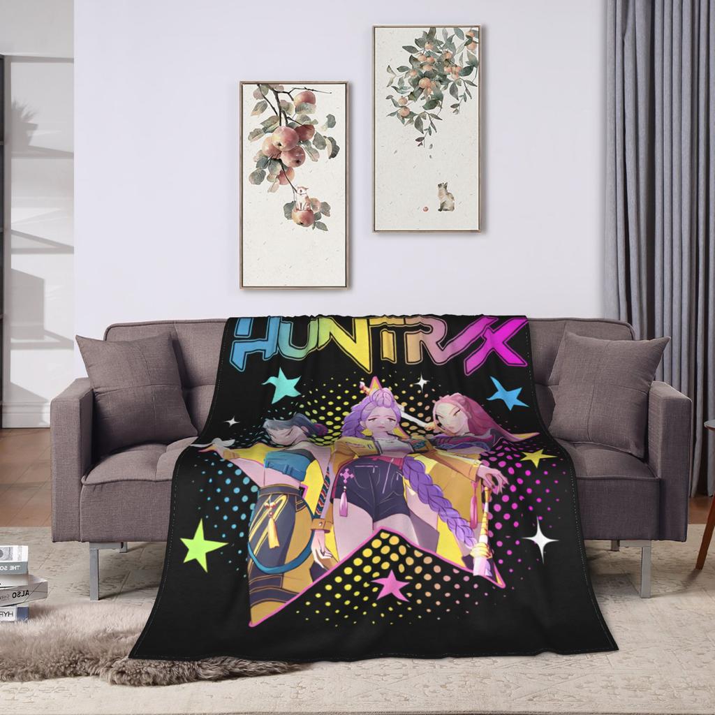 Huntrix Kpop Demon Hunters Knitted Blankets  Zoey Rumi Mira  Plush Throw Blanket Bed Sofa Printed Soft Warm Bedspreads