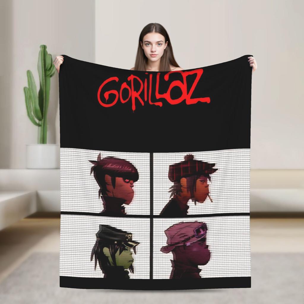 Music Band Gorillaz Punk Rock Warm Soft Blanket Travel Plush Throw Blanket Fluffy Bedroom Flannel Bedspread Sofa Bed Cover