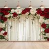 2D Red & White Rose Backdrop Cream Curtain Wedding Ceremony Background