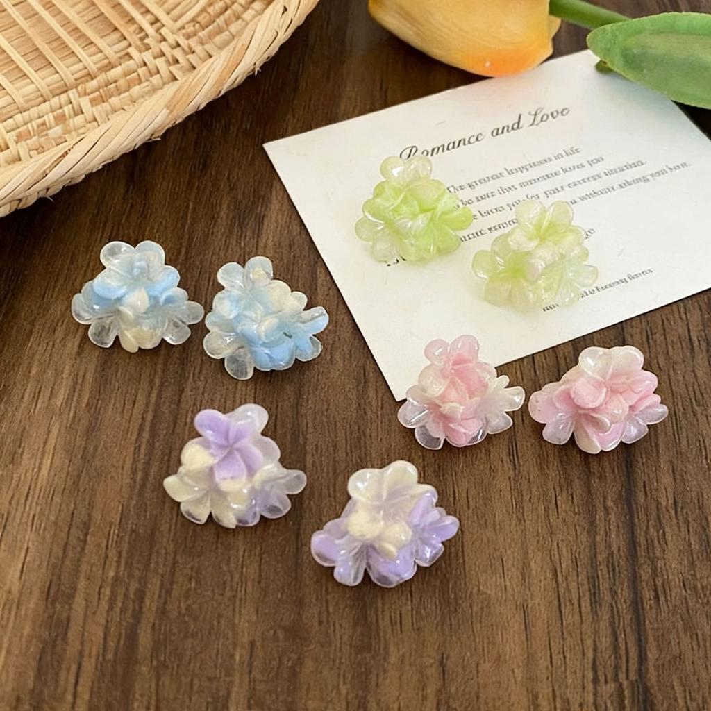 New Korean Romantic Resin Flower Stud Earrings for Women Girl Cute Aesthetic Charm Vintage Fashion Jewelry Accessories Wholesale