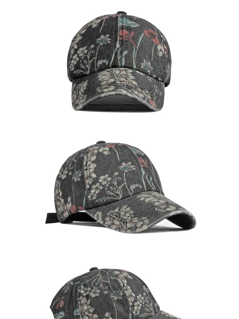 Damska etniczna dżinsowa czapka baseballowa w kwiaty - ochrona przed słońcem, kaczy dzióbek na wiosnę/lato
