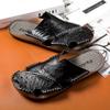 Schwarze Weiche Ledersandalen Herren Flache Pantoletten Hausschuhe Outdoor Strandsandalen Haus Slip-On Sandalen Sommerschuhe