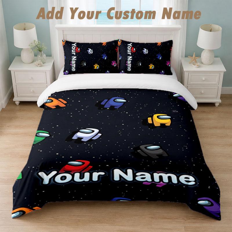 Bedding Set 1 Duvet Cover 2 Pillowcases Among Us Print Soft Bed Linen Bedroom Decor