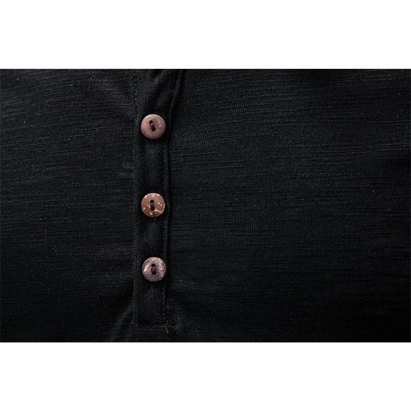 New Design Men's Summer Solid Color T-Shirts Bamboo-Handled Henry Collar Casual Button Short Sleeve Top Tees Hip Hop Streetwears