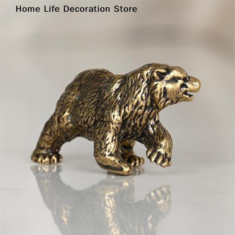 Antique Brass Cute Small Bear Statue Office Desk Ornaments Decorations Crafts Collections Animal Figurines Miniatures Home Decor
