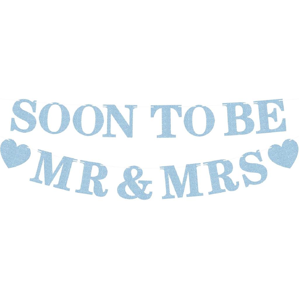 Pre-strung Soon to Be Mr & Mrs Banner - Black Glitter Bridal Shower Decorations for Wedding, Engagement or Bachelorette Party Photo Booth Props