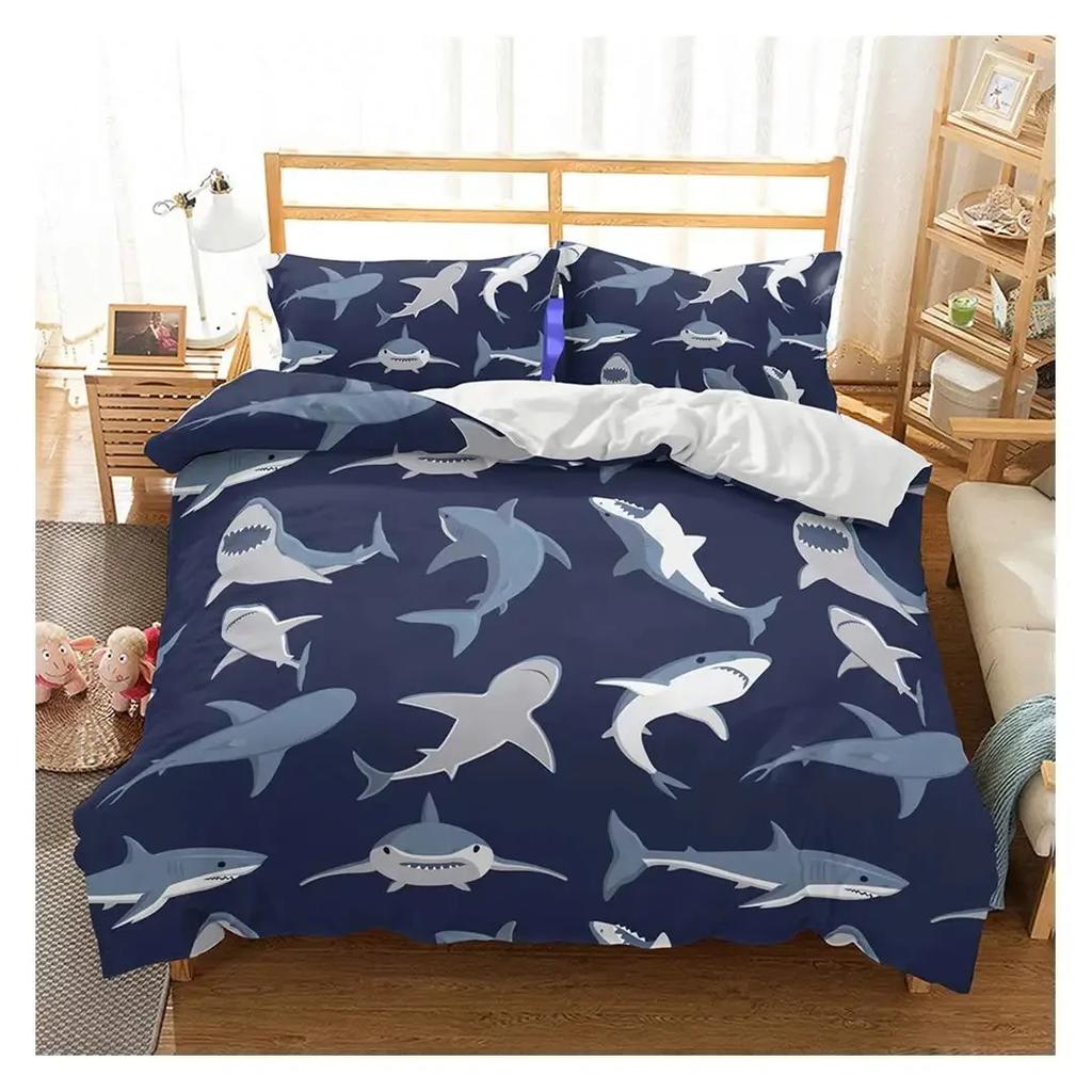 Shark Duvet Cover Set Full Size Queen Size Twin Deep Ocean Animals Bedding Sets For Boys Girls Luxury Soft Comforter Cover Set