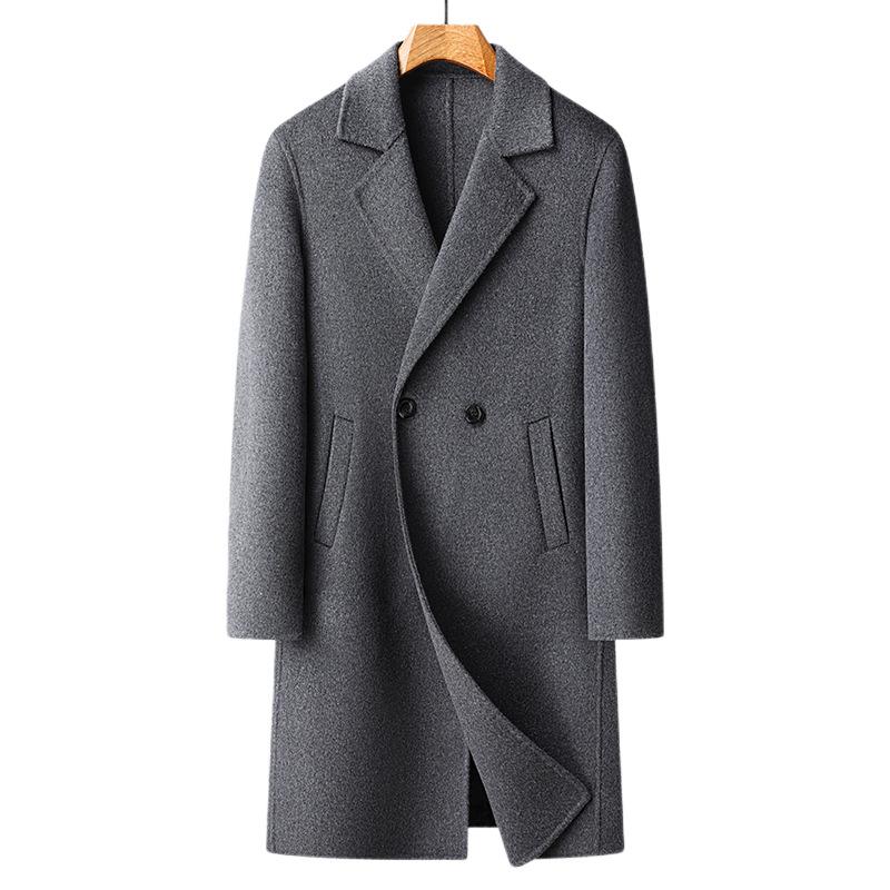 Herbst und Winter Neuer Herren-Wollmantel doppelseitig Mittel und Lang Anzugkragen Kaschmirmantel Herren Woll-Trenchcoat