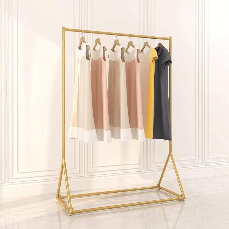 Gold Wrought Iron Floor-Standing Clothing Rack for Children's & Women's Wear