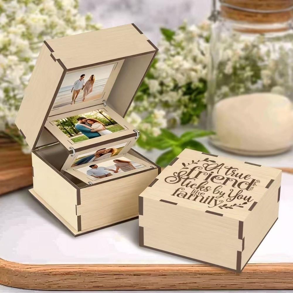 Vintage Wooden Photo Storage Box Folding Flip Cover Memory Box Photo Album Box Birthday Gift