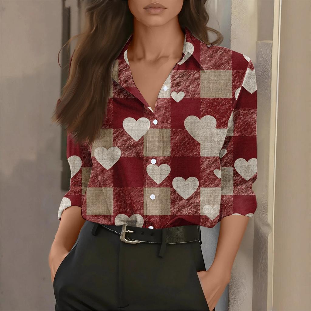 Women's Shirt Blouse Print Button Long Sleeve Casual Basic Shirt Collar Regular Top
