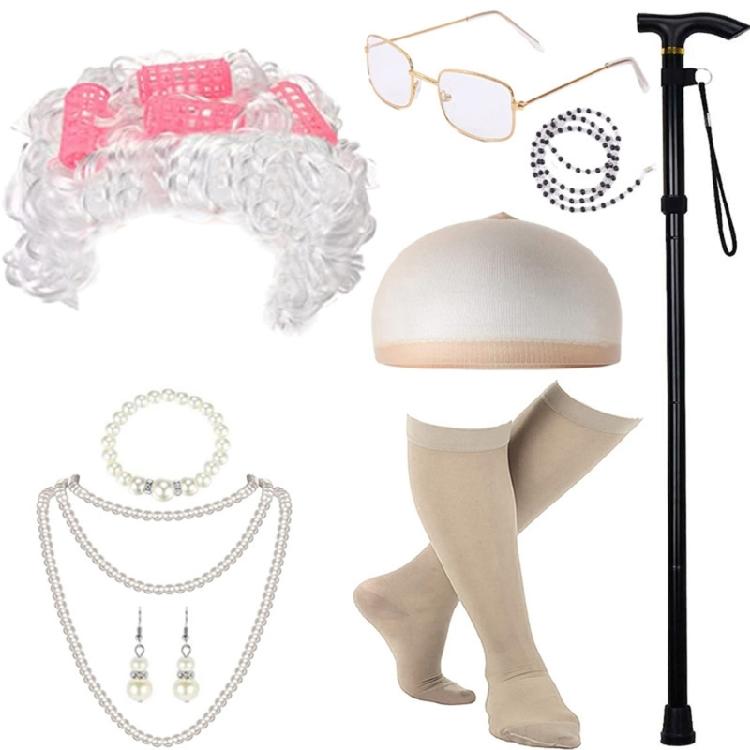 Grandma Costume Set Old Lady Costume Outfit Girl Halloween Old Lady Costume Set