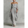 Nuovo Arrivo Set Completo da Donna con Top Bardot in Chiffon e Pantaloni a Gamba Larga Grigio Outfit Moda Irregolare per Crossbody Europeo Americano
