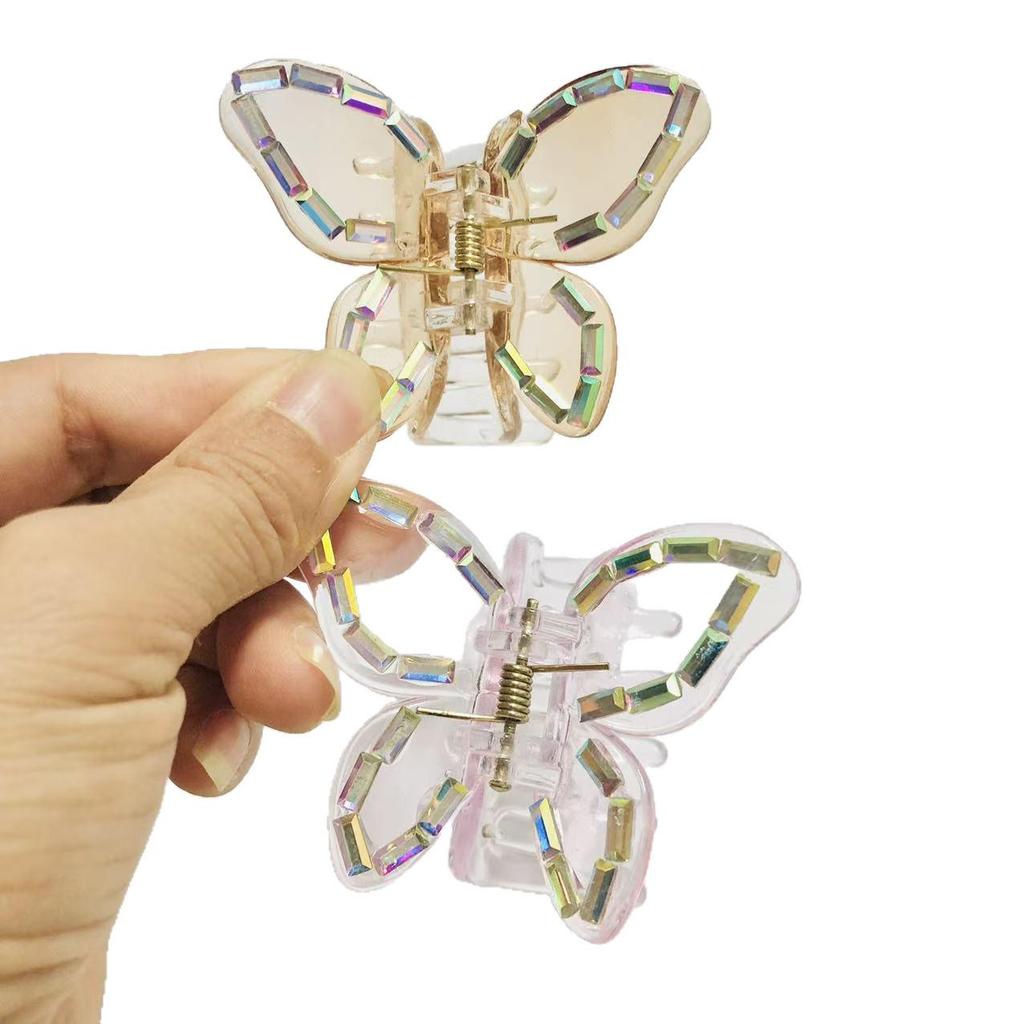 Frosted Glitter Crystal Butterfly Hair Clips - Transparent & Colorful