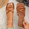 Fashion Orange Flat Sandals For Woman Leather Luxury Casual Summer Non-slip Slippers Ladies Open Toe Square Head Outdoor Beach Slippers