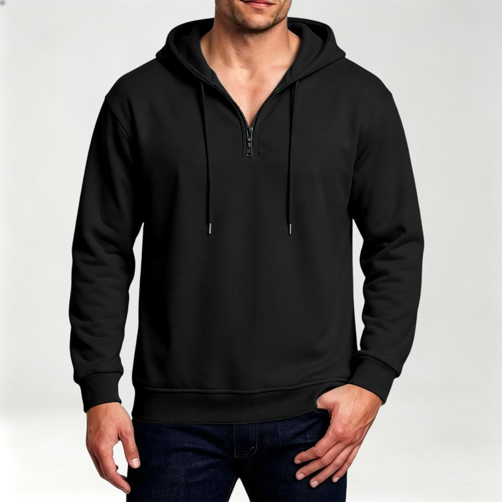 Casual Heren Sweatshirt met Kwartrits en Capuchon voor Dagelijks Gebruik