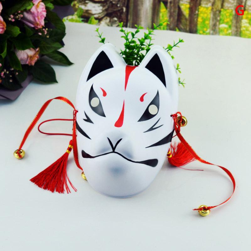 Japanese Hand Made Fox Cosplay Full Face Mask With Tassel Small Bell Masquerade