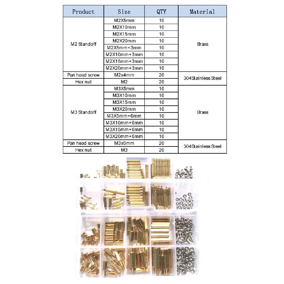 M2 M2.5 M3 M4 Hex Brass Standoff PCB Motherboard Spacer with Stainless Steel Cross Round Head Screw and Nut For PCB Assortment