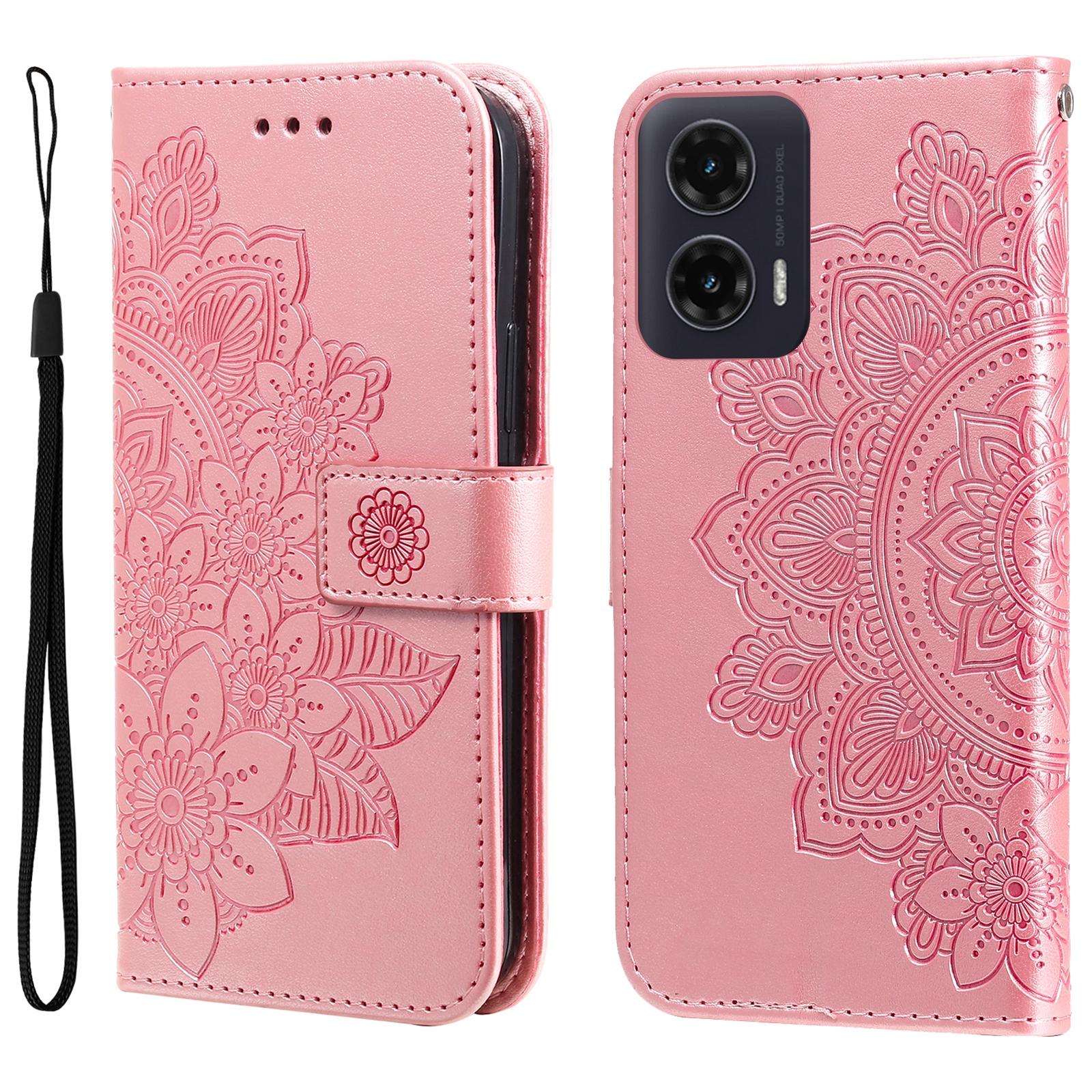 

Для Motorola Moto G35 5G чехол с цветочным узором из искусственной кожи кошелек-подставка для телефона Pink