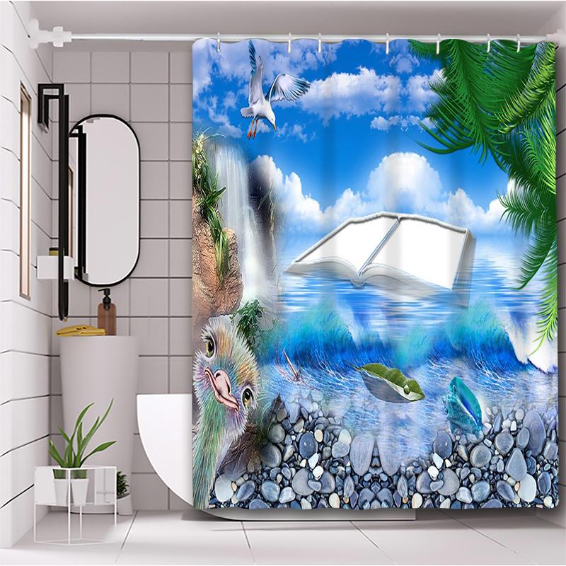 Beach scenery pattern Bathing Curtain  Bathroom Shower Curtain Waterproof With 12 Hooks Home Deco Free Ship