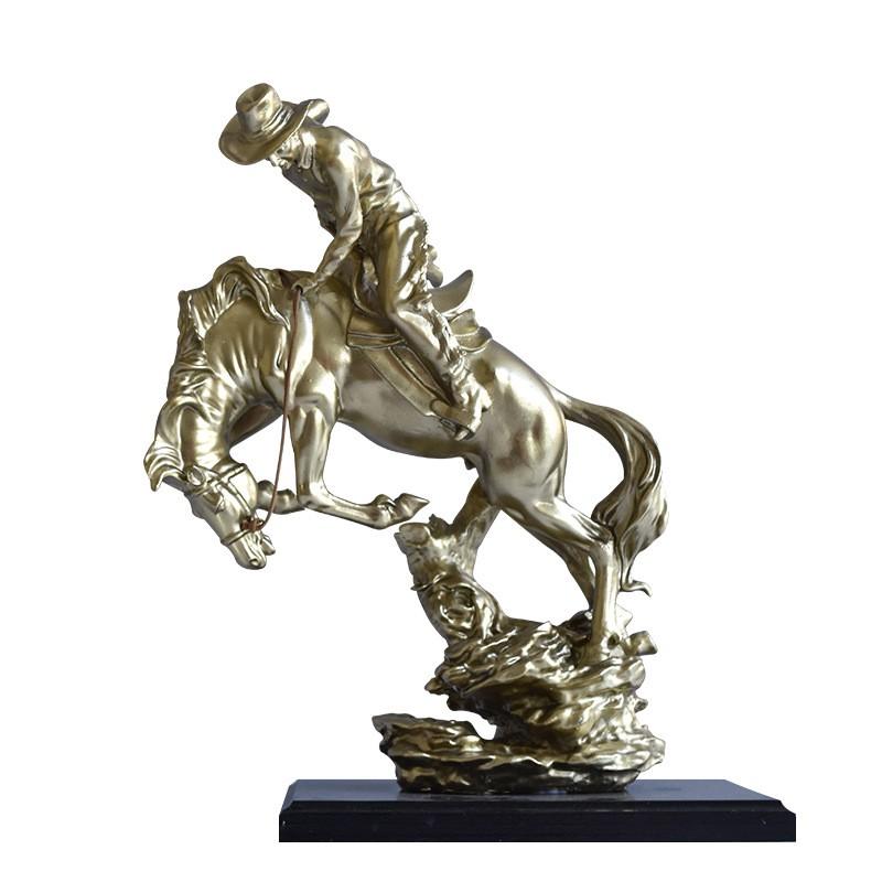 Resin Western Cowboy On Horse Statue Decorative Sculpture Office Living Room Home Gift