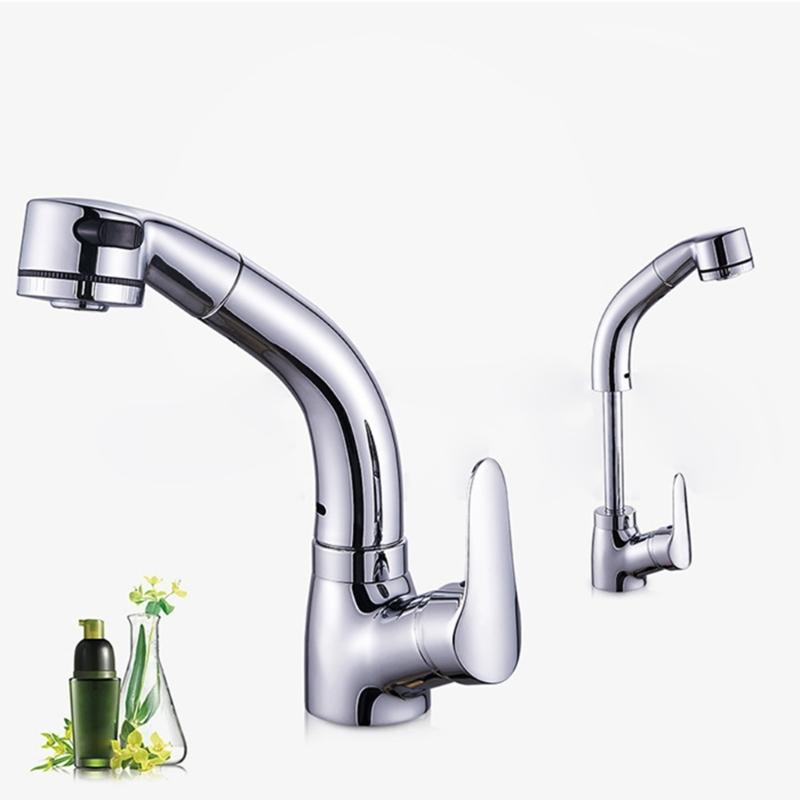 Bathroom Pull Out Faucet Lift Up And Down Basin Faucet Rotatable Mixer Tap Stretchable Lavatory Sink Mixer Faucet