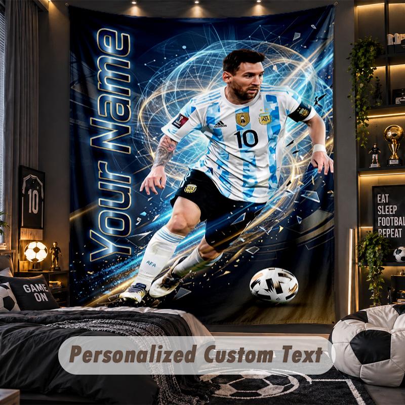TapestryLionel Messi Custom Name Text Personalized Wall Hanging Tapestry Home Wall Decor