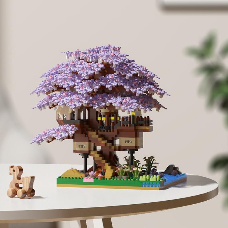 Set di Blocchi da Costruzione Albero di Ciliegio Fai da Te Mattoncini Fiore di Ciliegio Fai da Te con Modello Casa sull'Albero Luminosa Ornamento Regalo Romantico per Fidanzata