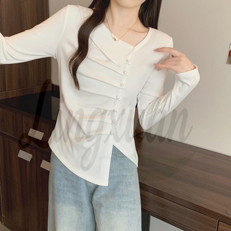 2026 Spring Women s Plus Size Asymmetrical Neckline Long Sleeve Top - Fashionable & Slimming Design 2XL