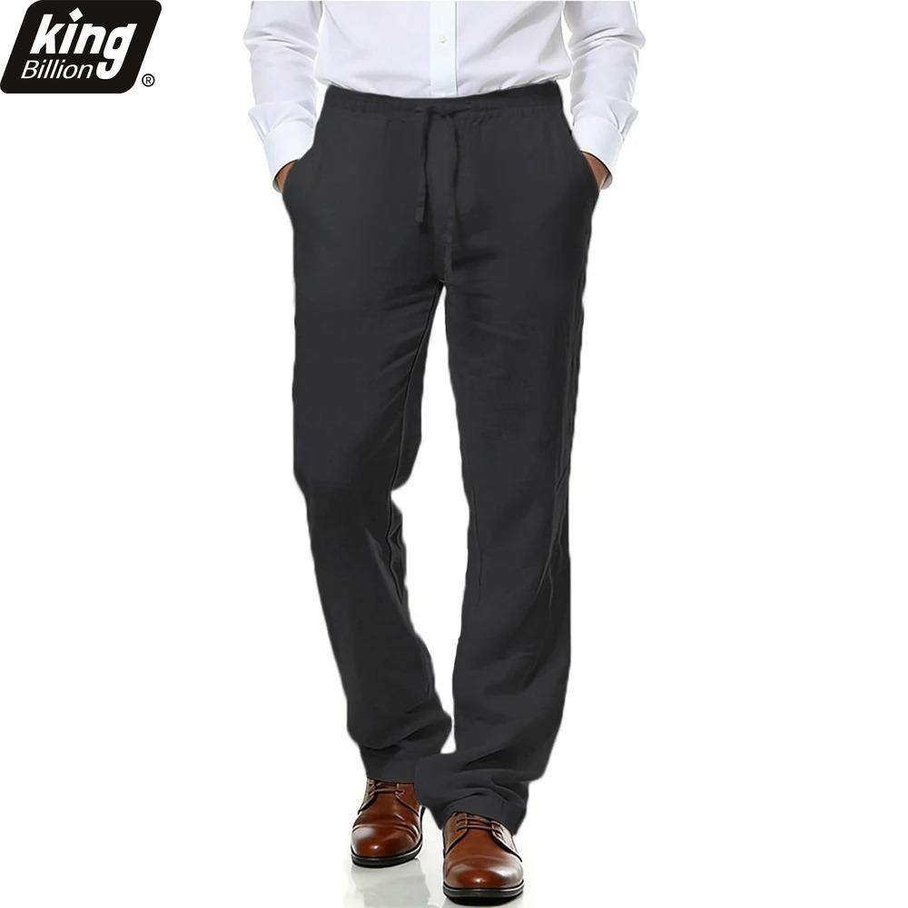 Men's Premium Cotton Linen Straight Leg Pants - Lightweight Breathable Comfortable Drawstring Waist Casual Trousers Solid Color Business Casual Pants