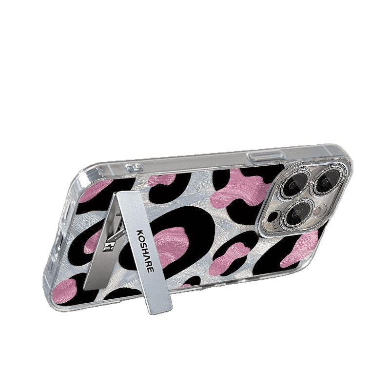 Niche Sweet Cool Black Pink Leopard Print Feather Yarn Suitable for Iphone16promax Mobile Phone Case Holder Apple 15 Protective Cover