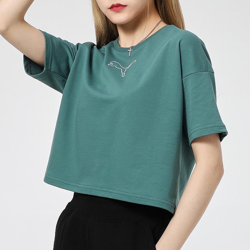 Puma Short Sleeve Round Neck Running Training T-Shirt Women Tops Green 845965-45