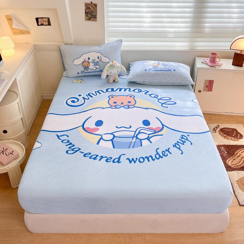 3D Pattern K-Kuromi Soft Bedding Fitted Sheet Deep Pocket 30Cm Cartoon H-Hello Kitty Fitted Sheets Fade Resistant Multiple Sizes