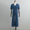 Basic V Neck Spring Summer Women T Shirt Set Fashion Knit Loose Casual Two Piece Short Sleeves Tracksuit Ladys Pant Suit