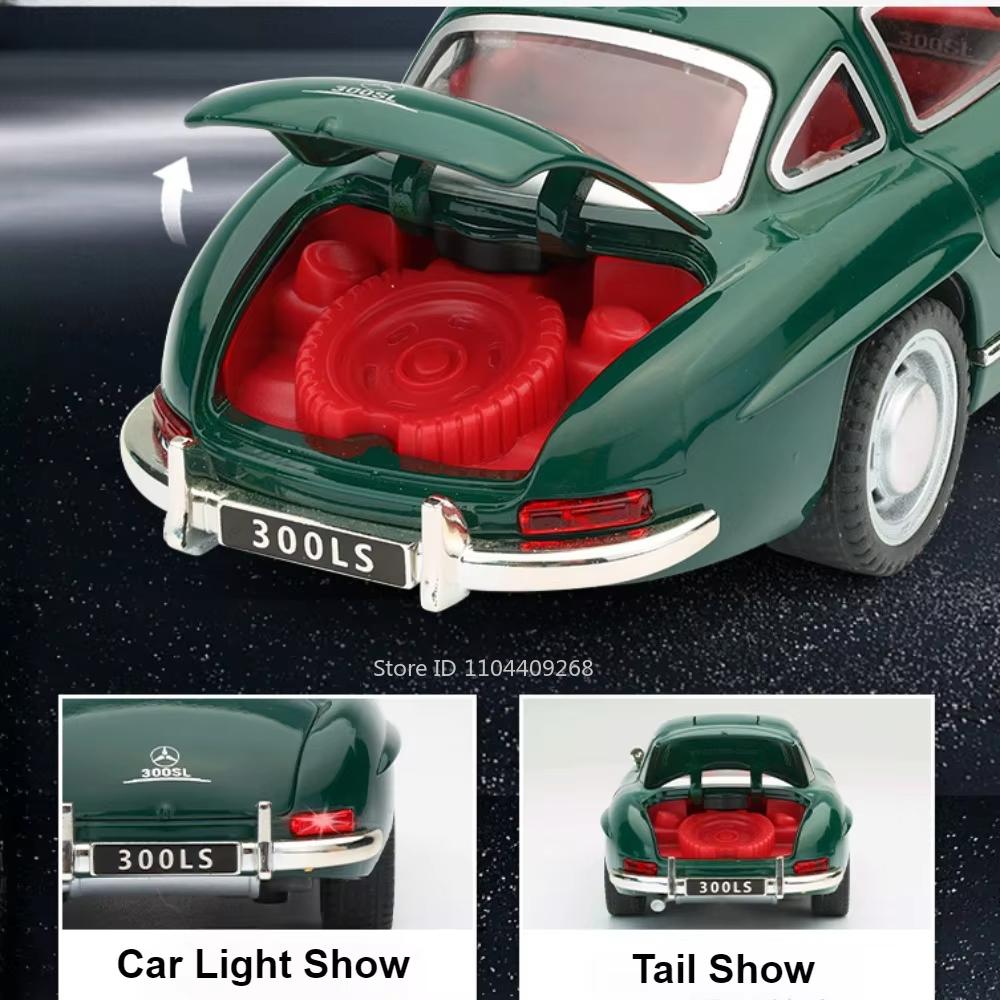 1:32 Scale 300SL GT63 Car Model Toy Doors Opened Sound Light Pull Back Diecast Metal Vehicles Models Collection Kid Gifts