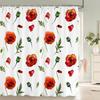 Red Flowers Shower Curtains Waterproof Fabric Floral Bath Curtains For Bathroom Bathtub Large Wide Bathing Cover With Hooks