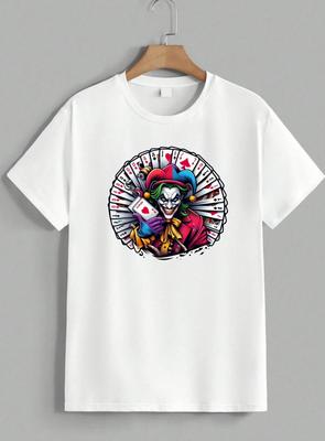 Evil Joker Playing Cards Graphic T-Shirt Poker Jester Cotton Tee Tops Unisex