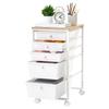 Rolling Cart with Drawers, 5 Drawer Storage Organizer, Mobile Utility Cart with Wood Top, Steel Frame, Universal Casters & 2 Brakes