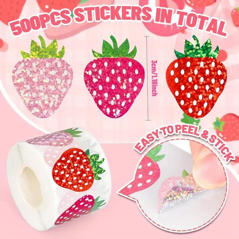 100-500pcs Glitter Pink Strawberry Stickers Party Gift Wrapping Label Children Scrapbook Cute Stationery Stickers