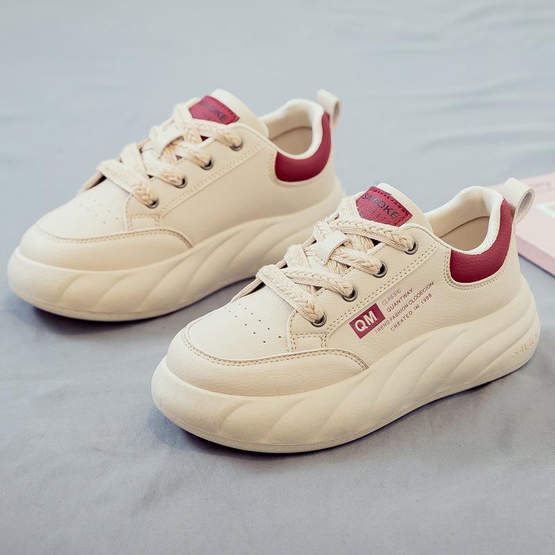 Autumn Versatile White Shoes for Women, Korean Version Thick Soled Height Increasing Board Shoes, Casual Shoes