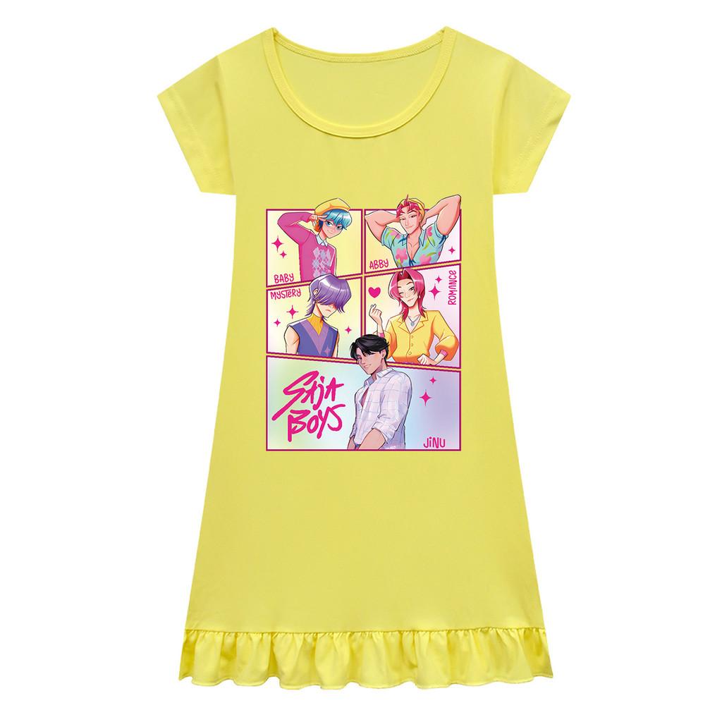 

Детское платье для девочек в стиле аниме, мультяшное, K-POP, с принтом Руми, Зои, Мира, с плиссировкой, с коротким рукавом, повседневное, с круглым вырезом 160cm