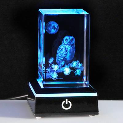 Kertari Birthday Gift for Women and Men - Popular Owl Figurine [Authentic] K9 Crystal Owl Ornament with LED Light Base, USB Charging, for Entrance, Lu